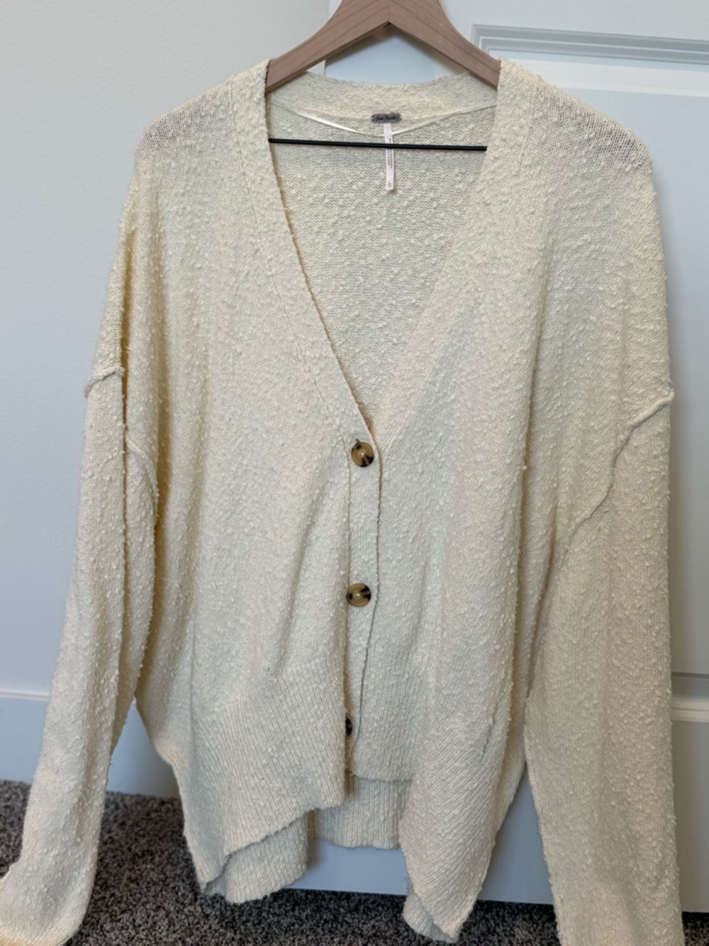 Free People Cream Button-Front Knit Cardigan